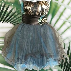 Teeze Me Layered Tulle Dress Women's size 3 Strapless Leopard Party Dress
